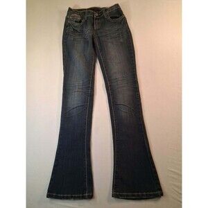 Black Crystal Jeans Size 1 Thick Contrast Stitch Flap Pocket Embellished Bling